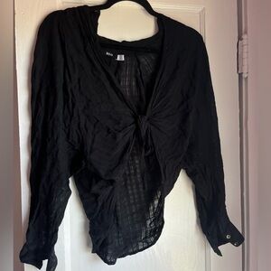 BDG Urban Outfitters Black Sheer Tie-Front Blouse Size S-P